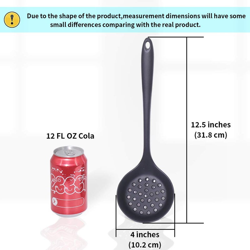 77L Slotted Spoon, Heatproof Skimmer Strainer Slotted Spoon, Seamless One-Piece Non-Stick Cooking Silicone Scoop Ladle with Ergonomic Handle for Filter Vegetable, Pasta and More (Black) - Image 2